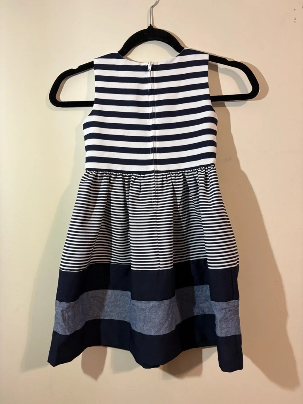 Bonnie Jean Girls' size 6 Sleeveless Tiered Color Block Stripes navy white dress